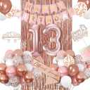 13th Birthday Decorations for Girls, Rose Gold 13th Birthday Banner, Balloon, Cake Topper, Sash and Crown, Happy 13th Birthday Party Decorations for Girls