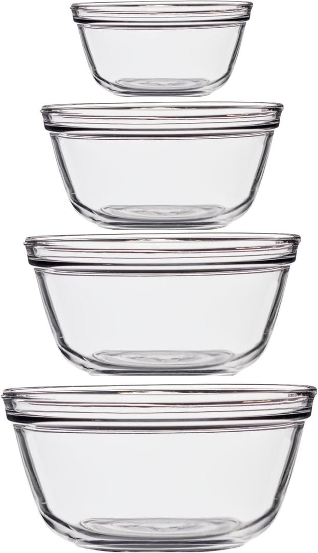 Anchor Hocking 4 Piece Glass Mixing Bowls Set Durable, Microwave, Oven, and Dishwasher Safe Perfect for Prep, Mixing, Serving, and Storage Made in USA