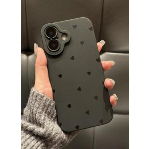 iPhone 16 Plus Case 6.7 Inch 2024, Aesthetic Love Hearts Print Phone Case for Women Girls Men, Slim Silicone Protective Phone Cover for iPhone 16 Plus, Black Love Hearts