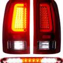 LED Tail Lights Assembly + 3rd Third Brake Cargo Lamp Fit for GMC Sierra 1500 07-13 (SL, SLE, SLT, WT), 2500HD 3500HD 07-14 (only fit 3500HD with Single Rear Wheel Model), Chrome Housing Red Lens