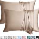100% Silk Pillow Cases 2 Pack Queen Size Mulberry Silk Pillowcase for Hair and Skin Set of 2 Highest Grade 6A Silk Soft Breathable Cooling with Hidden Zipper, Taupe