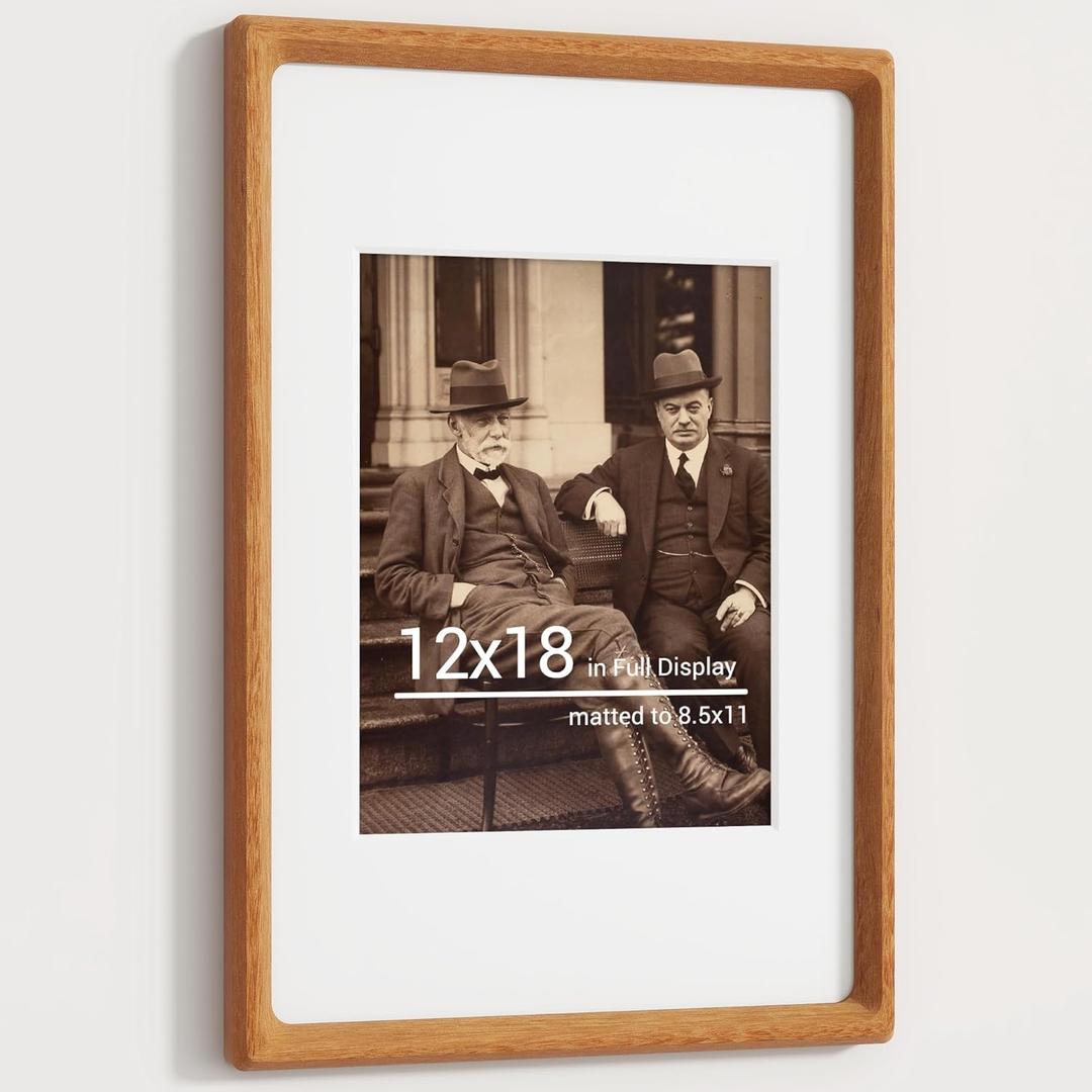 Heimlove 12x18 Picture Frames Natural Teak, Original Wood Hand Make Crafted Certificate Frame with Mat to 8.5x11 Graduation Picture Display, Family Picture, Wedding Picture, Diploma, Photo Wall Mounted