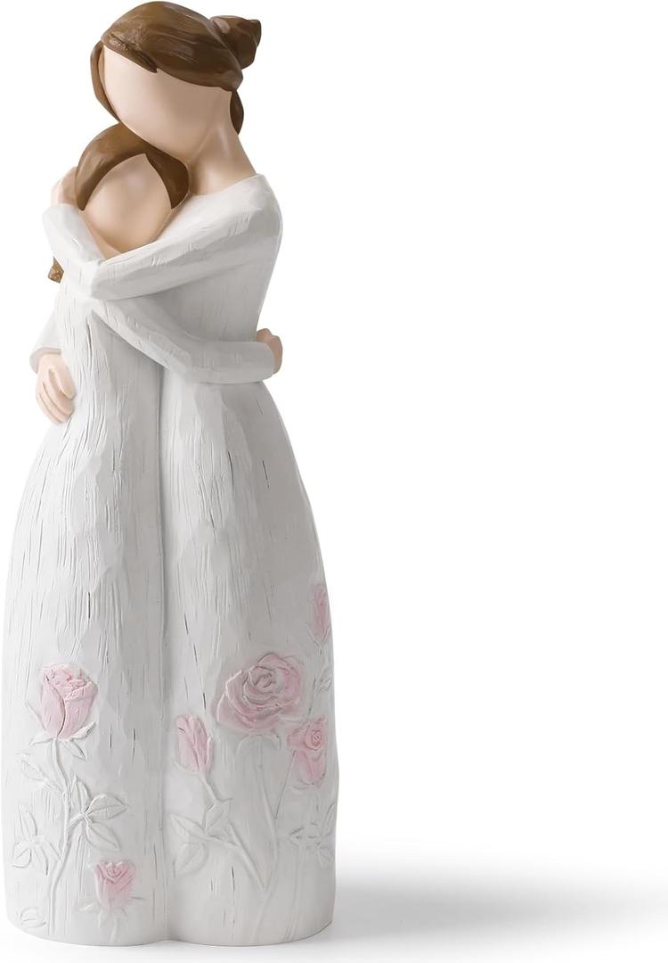 Mother Daughter Hug Figurine  Handcrafted Resin Collectible, Sentimental Gift of Love for Mom Birthday, Mothers Day, Thanksgiving, Christmas, Emotional Home Dcor, White