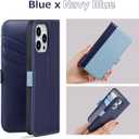 VISOUL Phone Case Wallet for iPhone 15 Pro, Genuine Leather Folio Case with Card Holder Magnetic Flaps Closure Flip Cover Designed for iPhone 15 Pro(6.1-inch)(Blue+Navy Blue)