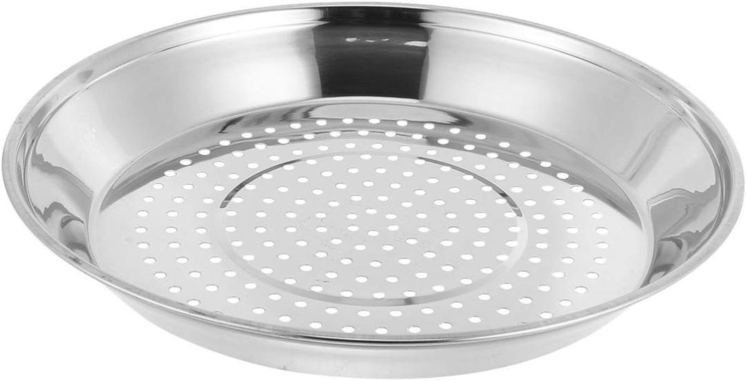 Cabilock 13.4 Inch Stainless Steel Steamer Tray with Small Holes for Wok Steaming Rack Large Steamer Insert Plate for Dumplings Buns Dim Sum Cooking