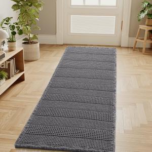H.VERSAILTEX Waffle Bath Mat Super Absorbent Bathroom Mats Non Slip Bath Rugs for Bathroom Floor Machine Washable Dry Fast Bathroom Rugs for Beside Tub, 24" x 60", Grey