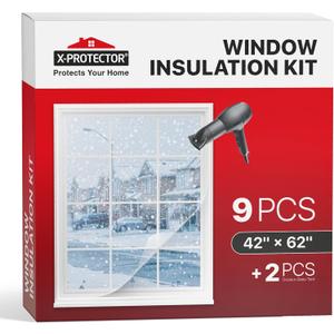 X-Protector Window Insulation for Winter - 9 Pack 42in x 62in - Clear Window Insulation Kit - Perfect Sealer from Cold - Plastic Thermal Cover to Keep The Home Warm!