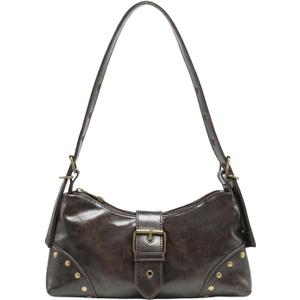 QWINEE Women's Vintage Buckle Shoulder Bag Y2K Punk PU Leather Handbag Clutch Purse (Brown#)