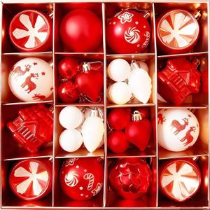 Trytuny Christmas Ball Ornaments, 40pcs Hanging Ornaments for Christmas Tree Xmas Hanging Ornaments Decoration Indoor Holiday Tree Decorations (Red)