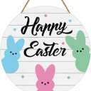 Easter Decorations Happy Easter Wreaths for Front Door Decor Cute Bunny Door Decorations Bunny Wall Decor Wooden Front Door Hanger Hanging Sign for Porch Wall Indoor Home Decor