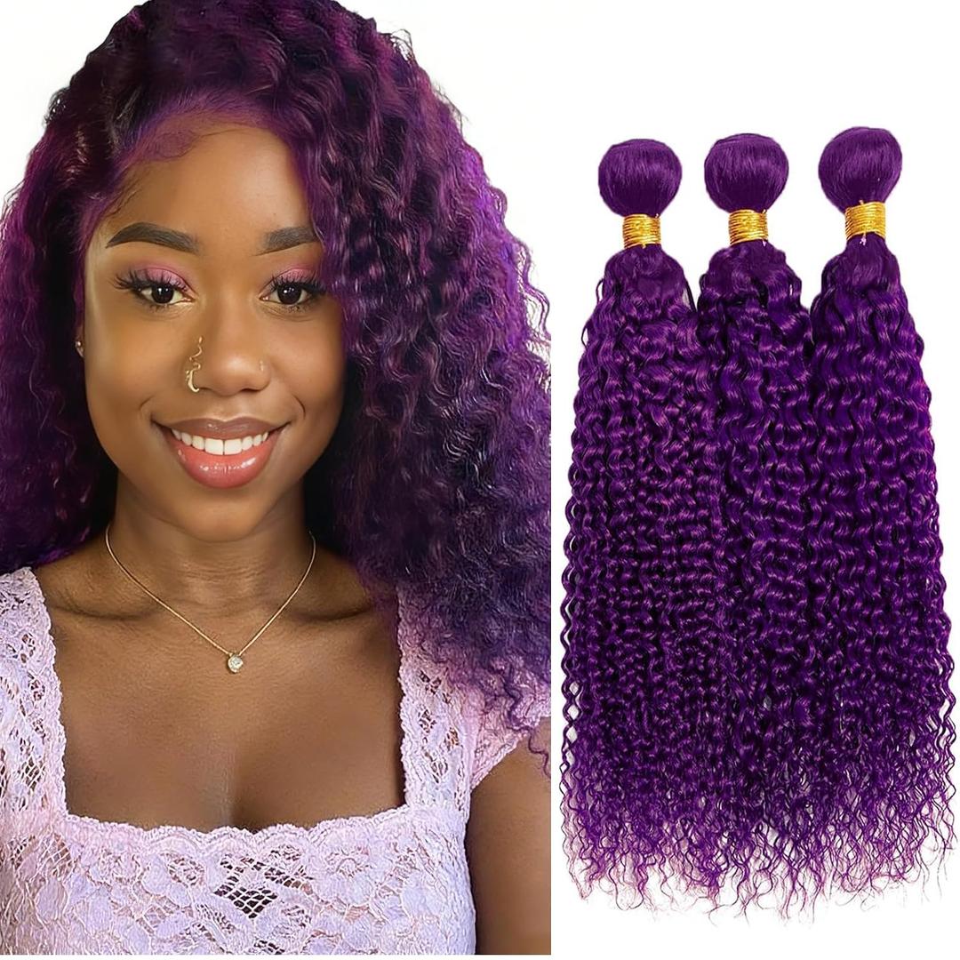 Purple 3 Bundles Human Hair Bundles Jerry Curly Bundles Human Hair Brazilian Virgin Human Hair Extensions Unprocessed Hair Bundles for Women 26 28 30 Inch 300g