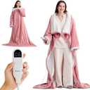 Bedsure Wearable Heated Blanket with Foot Pocket - Electric Snuggle Blanket for Adult with Sleeves, Winter Gifts for Mom Women Girlfriend, Warm Sherpa Heating Throw, Auto Shut Off, 50 x 71+18", Pink
