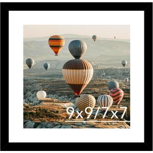 9x9 Picture Frame with Mat, Display 7x7 with Mat or 9 x 9 without Mat, Wood Square 9 by 9 Photo Frames for Wall Hanging or Tabletop, 1 Pack, Black