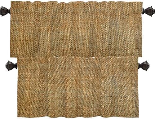 Shrahala Wood Bamboo Rustic Kitchen Valances Half Window Curtain, Weave Wood Pattern Texture Bamboo Seamless Organic Window Curtain Rod Pocket for Living Room Decor 52x16 inch(2pcs)