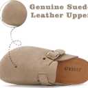 Kids Suede Clogs Boys Girls Cork Footbed Potato Shoes Classic Slip On Leather Mules Children Indoor Outdoor Sandals with Adjustable Buckle,Taupe,4 Big Kid=Label 37