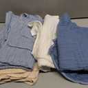 VitalCozy 8 Pcs Baby Muslin Hooded Bath Towels and Washcloths, Muslin Hooded Baby Towels Absorbent Blankets for Gift Newborn Infant Shower (Blue, White)