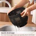 Metal Colander with Wood Handle and Stable Base, Powder Coated Steel Kitchen Strainer Basket for Draining Pasta, Vegetable and fruit (7quart,Matte Black)