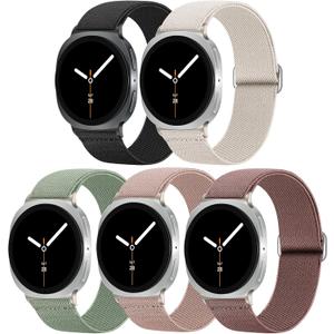 5 Pack Stretchy Nylon Bands Compatible with Samsung Galaxy Watch 8 Band 40mm 44mm/Galaxy Watch 8 Classic 46mm, Solo Loop Soft Elastic Sport Strap Replacement Wristbands for Women Men