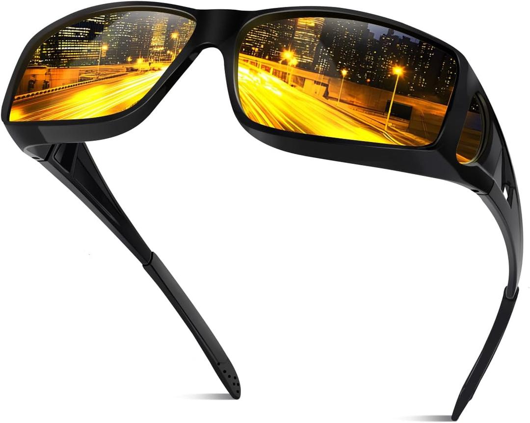 Bio-th Night Driving Glasses Fit Over Glasses for Men Women,Anti Glare Night Vision Glasses for Driving,Cycling,Golf