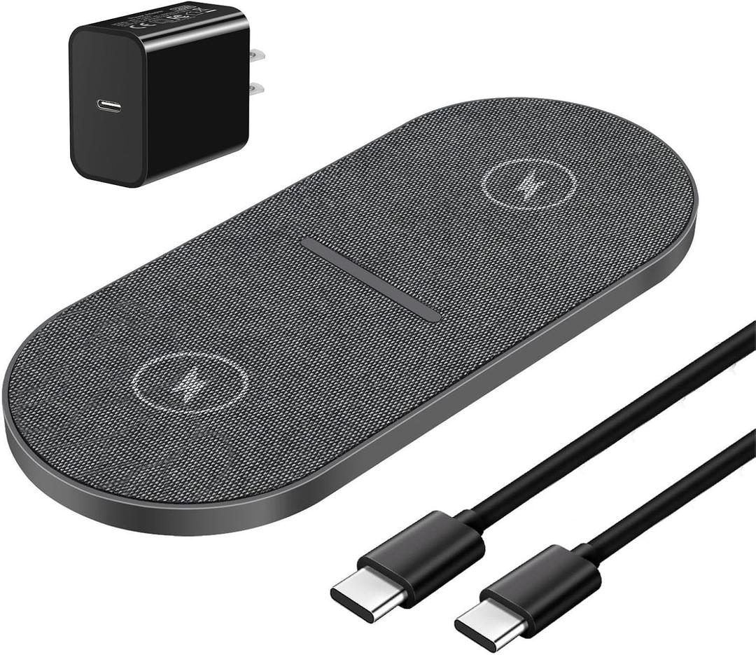 Dual 20W Wireless Charging Pad, Fast Wireless Charger with Adapter for iPhone 17 Pro max/17 Air/16/15/14/13/12/11/XS/XR/8 Plus,Air pods,Samsung Galaxy S25/S24/S23/S22/S21,Note20/10,Galaxy Buds,Gray (Gary)