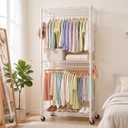 Rolling Clothing Rack-Heavy Duty Clothes Rack with Lockable Wheels, White