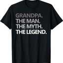 Grandpa The Man The Myth The Legend Men Gift Father's Day T-Shirt, XL, Black