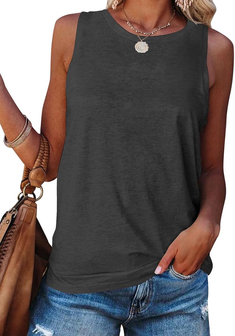 Fallorchid Womens Sleeveless Tops Crew Neck Tanks Causal Solid Summer Tops (Large, Charcoal)