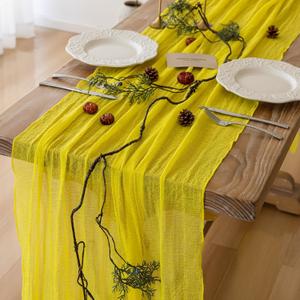 2 x Yellow Table Runner Rustic Gauze Cheesecloth Table Runner 120 Inch 10 FT for Wedding Baby Shower Bridal Shower Engagement Garden Party Long Sheer Home Decorations
