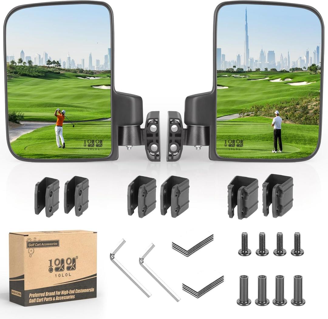 10L0L Golf Cart Mirror No Drilling Side Mirrors Universal for Yamaha, Club Car, EZGO, Folding Side Rear View Mirrors Adjustable 180 Degree HD Glass, Wide