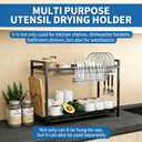 2pc 304 Stainless Steel Utensil Holder,Silverware Drying Rack with Hooks for Dish Drainer,Dish Drying Rack with 3 Divided Compartments,Knife and Fork Drainage Rack,With Hooks, Rust Proof, Color-Silver