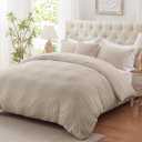 cozyide Linen Duvet Cover Queen Size, 3 Pieces Bedding Duvet Covers, Soft Breathable Seersucker Duvet Cover Set with Zipper Closure and Corner Ties (1 Duvet Cover 90"x90" + 2 Pillow Shams 20"x26")