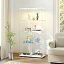 Tempered Glass Display Cabinet with Lights, 4-Tier Curio Cabinet with Glass Doors and Lock, Glass Display Case for Collectibles, for Living Room, Bedroom, Office, Double Door, White