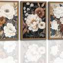 Moody Flower Framed Canvas Wall Art,Retro Beige Peony Wall Decor,Vintage Textured Blossom Botanical Artwork Art Print for Living Room,Bedroom,Office 16x24in Ready to Hang