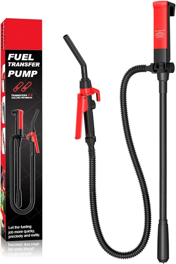 Portable Fuel Transfer Pump with Extra Long Thick Hose Flow Control Nozzle Automatic Liquid Pump for Gasoline Diesel OilFlow Rate 2.6 GPM - 3.1 GPM