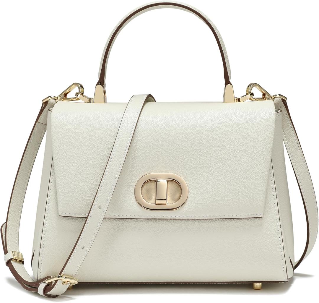 Top Handle Bag Leather Satchel Bags for Women Luxury Designer Business Crossbody Work Purse with Multiple Internal Pockets (White)