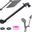 12-Inch Shower Head Extension Arm, Adjustable Shower Extension Arm, Stainless Steel Shower Arm Extender, Compatible with G1/2 Universal Connector, Black
