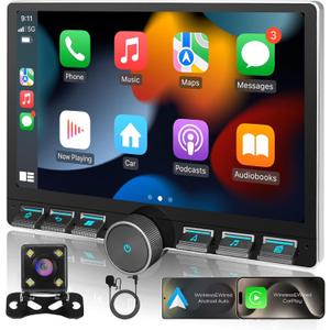 10" IPS QLED 1080P Full Touch 2+32G Double Din Car Radio Audio Video Stereo Receivers with Apple CarPlay Android Auto Rearview Camera BT Split Screen WiFi SWC PIP DSP GPS Navigation
