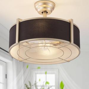 SYDACG 20" Caged Ceiling Fans with Lights, Black and Gold Fandelier Ceiling Fan with Light, Farmhouse Rustic Chandelier Fan Remote Control, 6 Speeds for Bedroom, Nursery, Living Room
