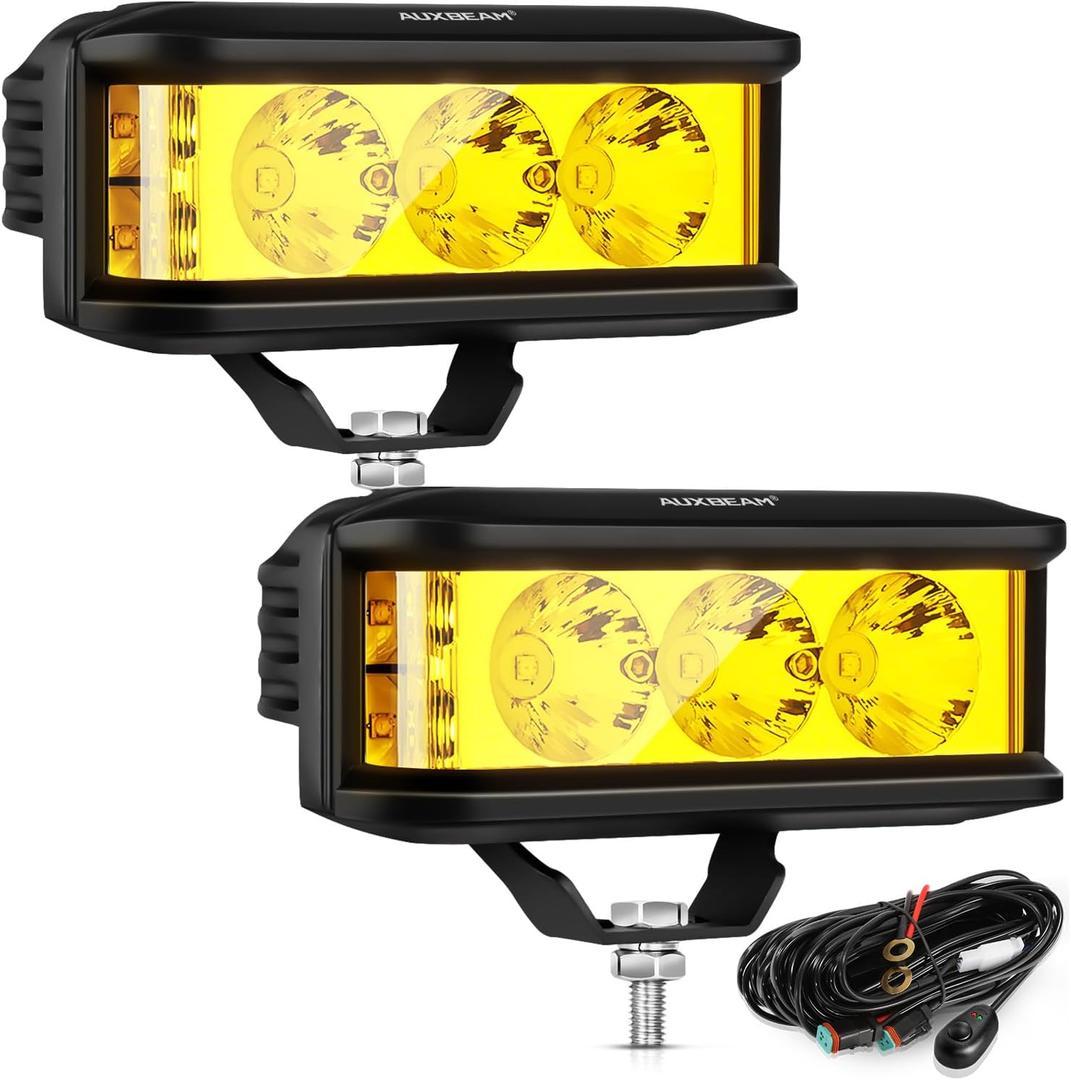 Auxbeam 5inch 68W Amber Fog Light Side Shooter LED Bar with Golden Yellow Spot Flood Combo Beam, Waterproof Offroad Fog Light for UTV ATV Jeep Wrangler Motor Truck Boat