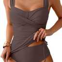 B2prity Tankini Swimsuits for Women Tummy Control Two Piece Bathing Suit High Waisted Wrap Swim Suit with Bottom Swimwear. Size L