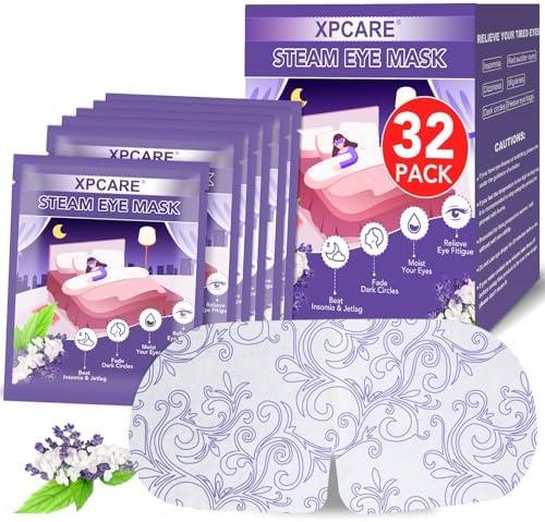 XPCARE 32 Pack Steam Eye Masks for Dry Eyes, SPA Warm Sleep Eye Mask, Disposable Heated Eye Mask for Dark Circles, Puffy Eyes, Relief Stress Eye Fatigue(Lavender)