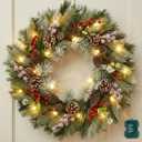 Christmas Wreath Decorations-22 inch Christmas Wreaths for Front Door with Pine Cones Berries-Xmas Door Wreath for Indoor Outdoor Windows Wall Holiday Decor 45 pcs Twig