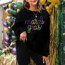 EGELEXY Mardi Gras Sweatshirt Carnival Outfits Women Carnival Embroidery Sweatshirts Fat Tuesday Pullover Tops (Black, XXL)