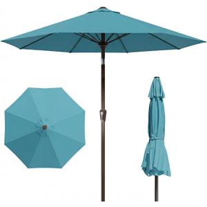 9FT Patio Umbrella Outdoor Table Umbrella w/Push Button Tilt and Crank, 8 Sturdy Ribs, UV Resistant Waterproof Market Umbrella for Pool, Deck, Backyard, Garden, Sky Blue