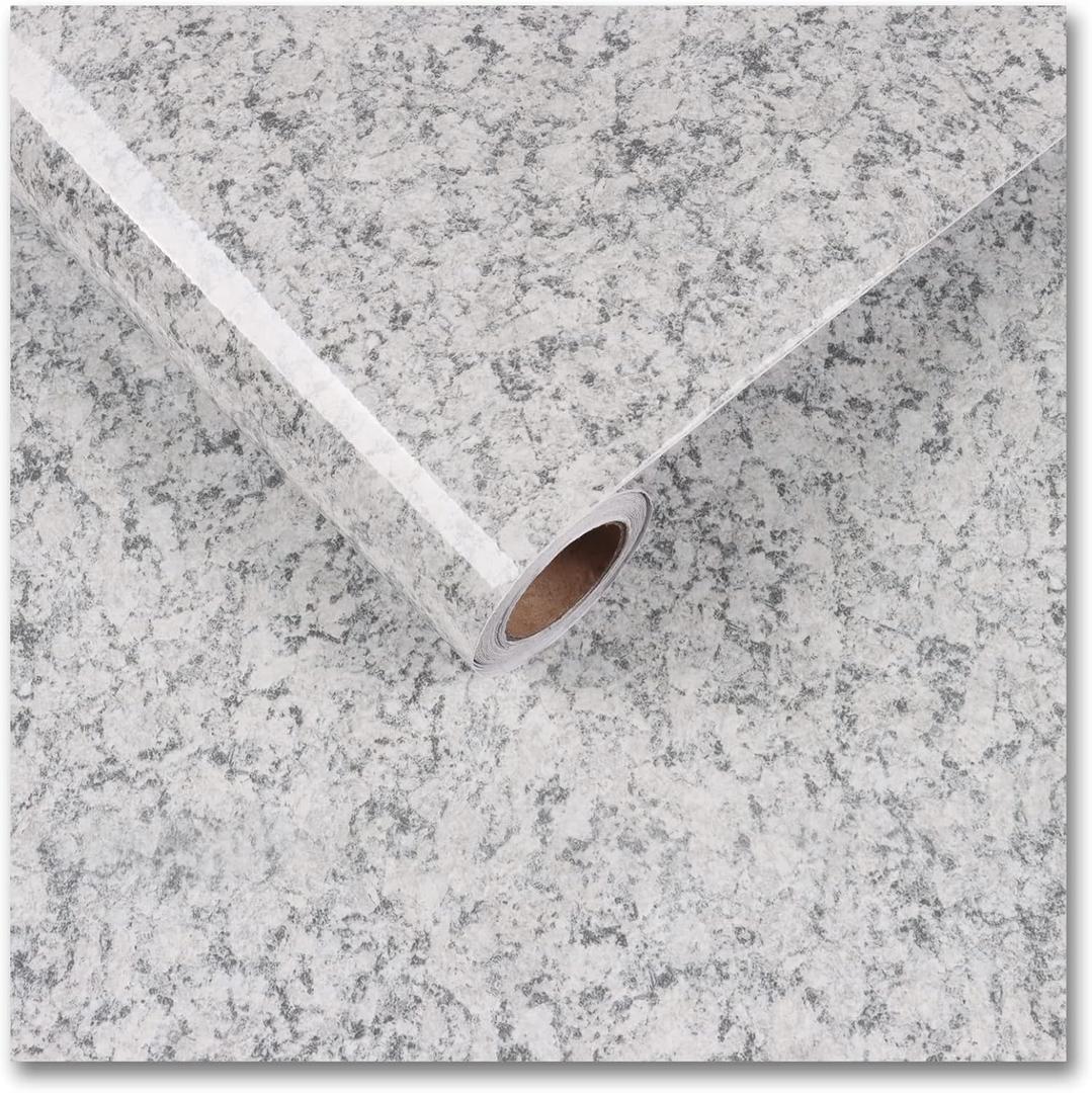 CRE8TIVE Granite Contact Paper for Countertops 12"x80" Glossy Grey Granite Wallpaper Peel and Stick Countertops Waterproof Self Adhesive Vinyl Film Marble Contact Paper for Kitchen Bathroom Cabinets