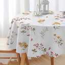 Round Tablecloth Yellow Pink Floral Polyester Waterproof Stain Resistant Rustic Farmhouse Dining Table Cloth 60 Inch