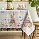 Horaldaily Easter Tablecloth 6084 Inch Rectangular, Colorful Spring Flower Buffalo Plaid Bunny Washable Table Cover for Party Picnic Dinner Decor