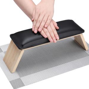 Segbeauty Arm Rest Stand for Nails Tech, Black Wooden PU Leather Nail Arm Rest with Cushion, Professional Manicure Hand Stand Nail Pillow Nails Art Accessories Table for Nail Salon Tech Home Use (12.6 x 4.8 x 6.1 in)