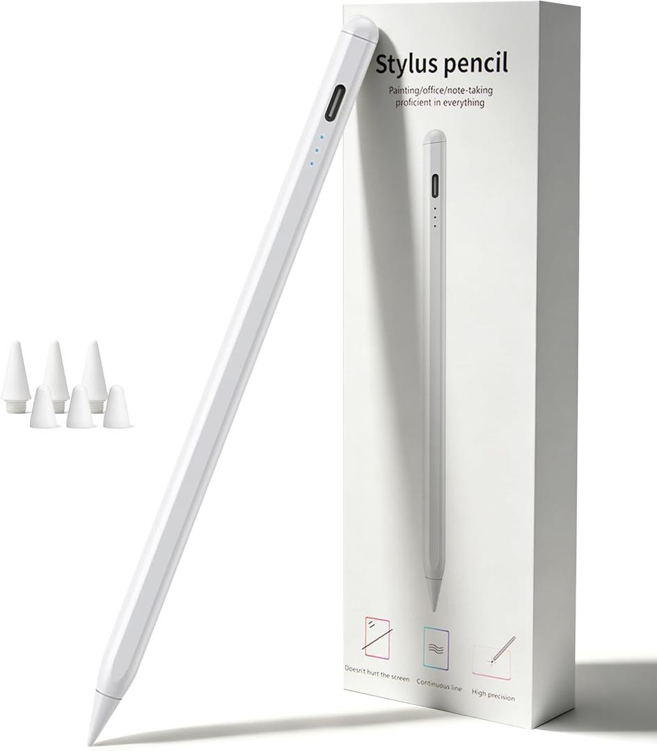 Stylus Pen for Apple iPad 2018-2026, Fast Charging iPad Pencil with Tilt Sensitivity & Palm Rejection, Magnetic Attachment for iPad 6-11th Gen, iPad A16 Air 3-5/M2/M3, Mini 5-7, Pro 11/12.9/M4 (White)