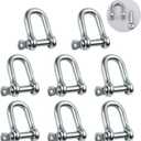 Stainless Steel 304 D Shape Shackle 5/32", 1/4", 5/16",3/8", 9/16", for Chains Wirerope Lifting Outdoor Camping Survival Rope Bracelets Or for Heavy Duty Construction